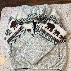 **VINTAGE** St John’s Bay Women's White and Brown Sweater with Bear Pattern